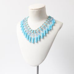 Vintage 1950s Blue Glass Statement Beaded Necklace 1950's Glass Necklace