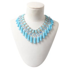 Vintage 1950s Blue Glass Statement Beaded Necklace 1950's Glass Necklace