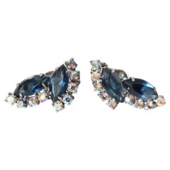 Vintage 1950's Blue Rhinestone Clip auf Ohrringe Climber Clip auf Ohrringe
