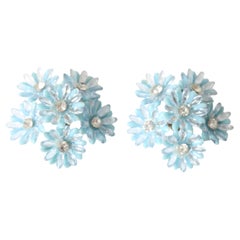 Vintage 1950's Blue Rhinestone Daisy Clip auf Ohrringe Midcentury Gänseblümchen Ohrringe