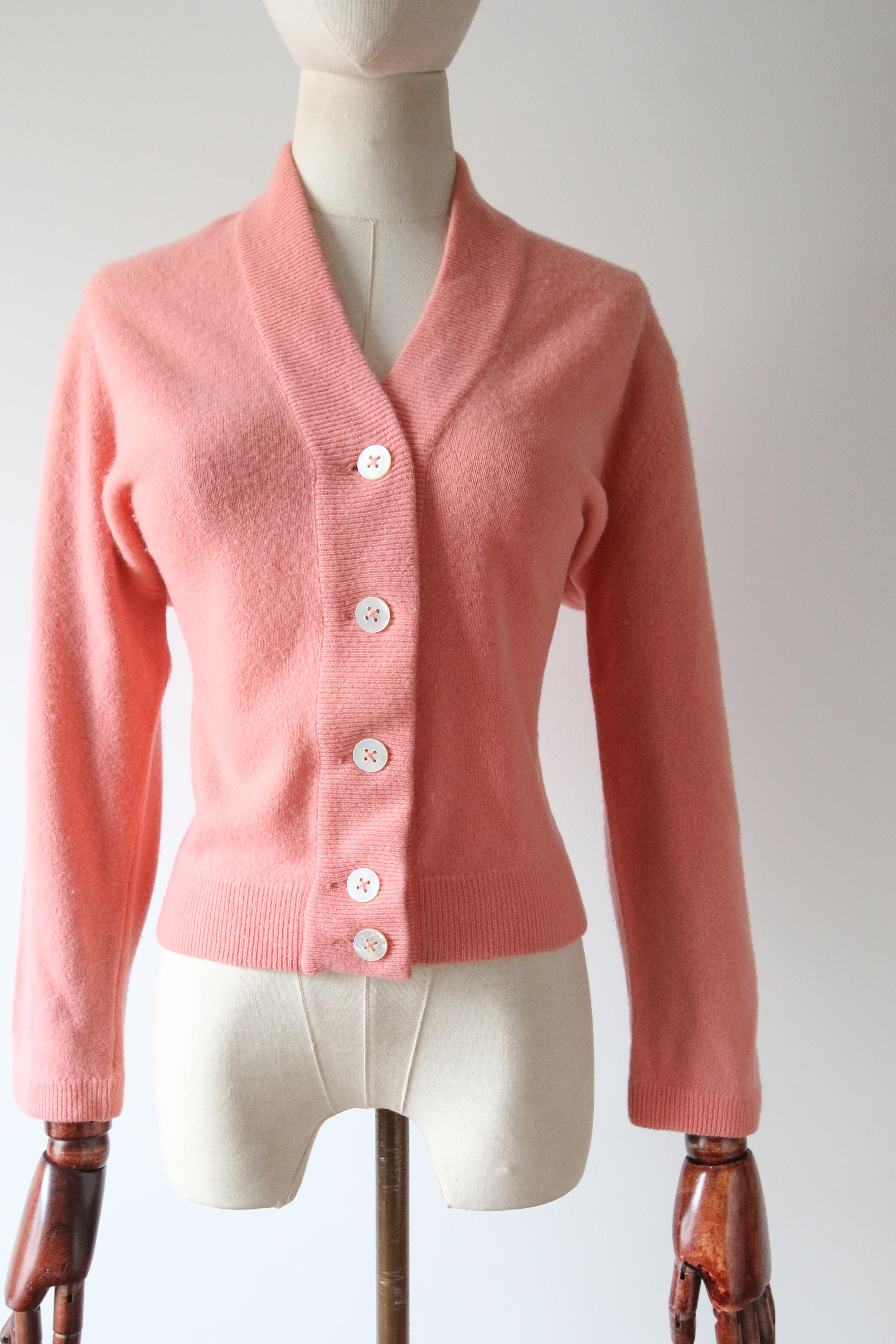 Beige Vintage 1950's blush pink cashmere cardigan 1950's sweater pink UK 12 US 8