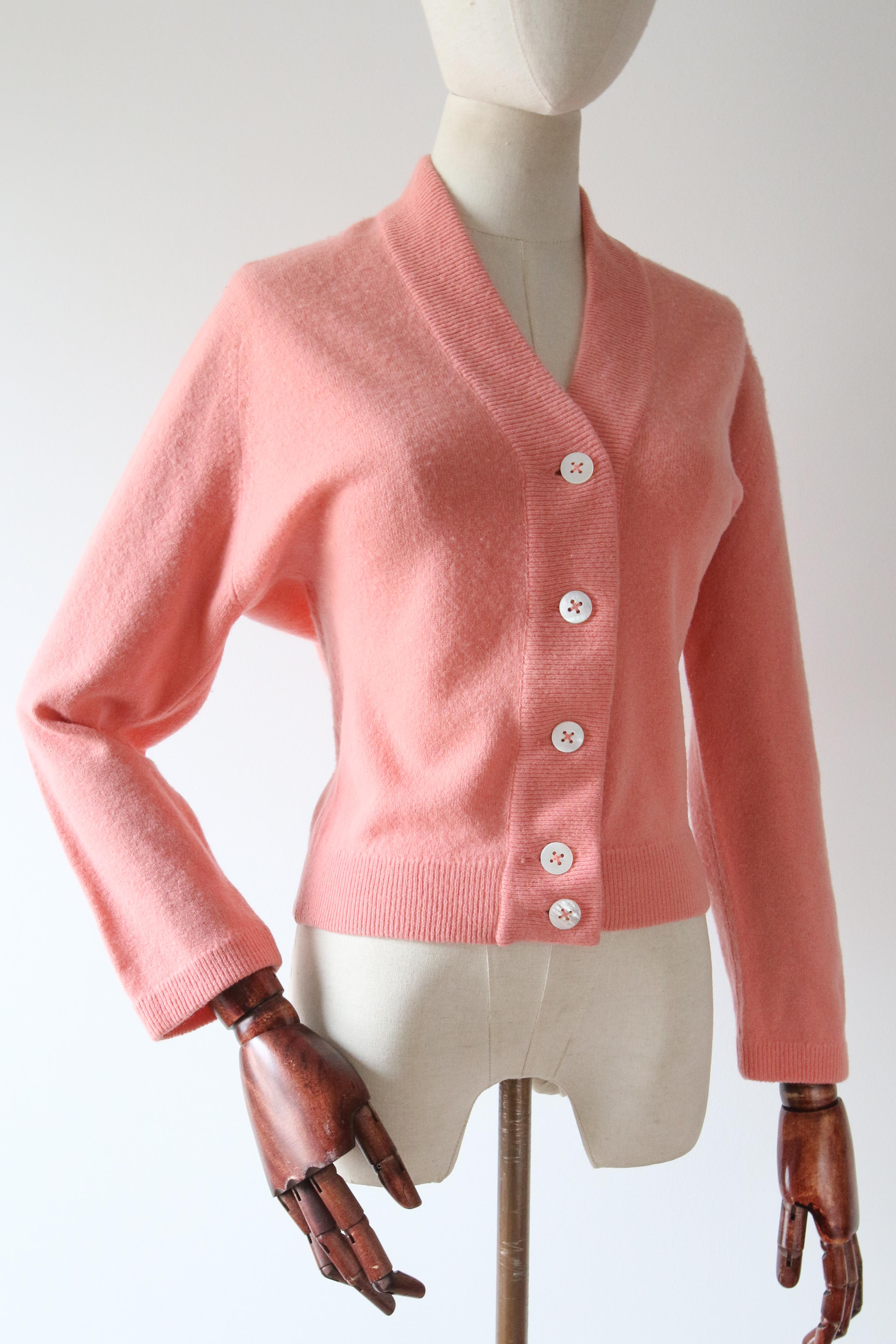 Women's Vintage 1950's blush pink cashmere cardigan 1950's sweater pink UK 12 US 8