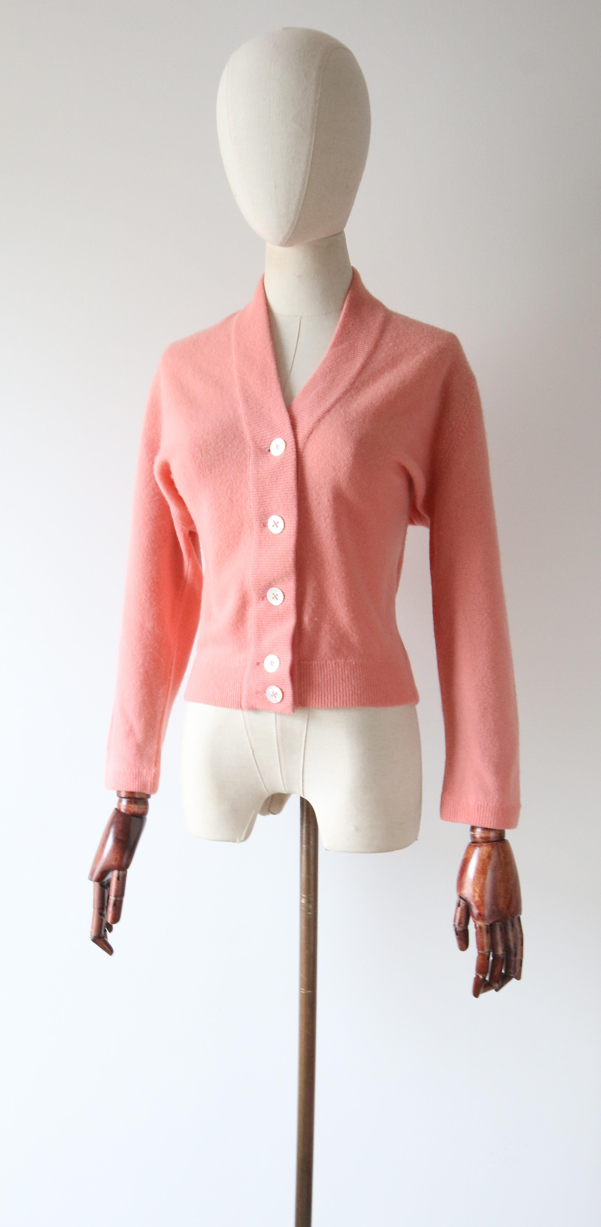 Vintage 1950's blush pink cashmere cardigan 1950's sweater pink UK 12 US 8 1