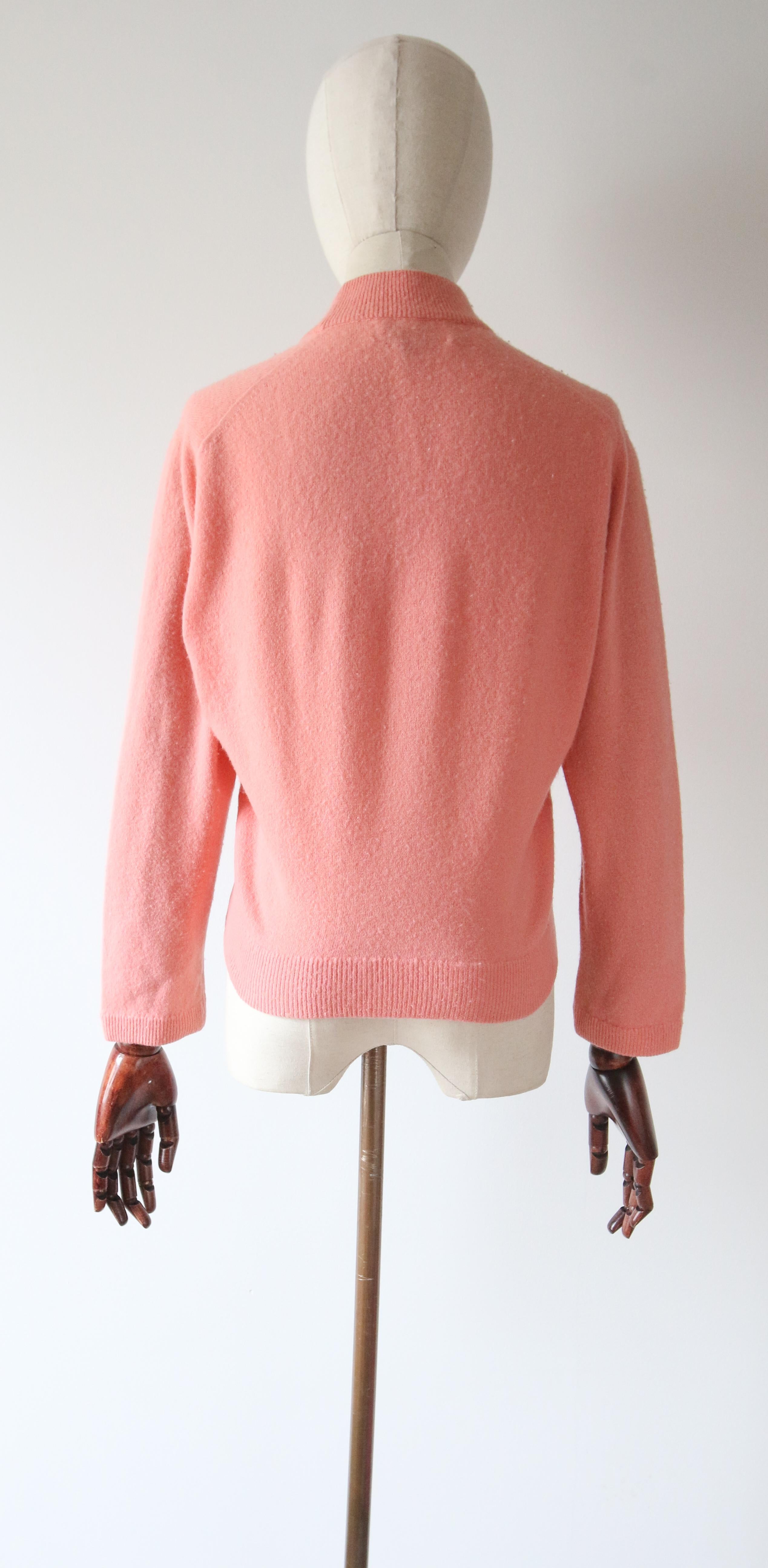 Vintage 1950's blush pink cashmere cardigan 1950's sweater pink UK 12 US 8 2