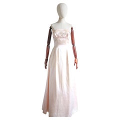 Vintage 1950's blush strapless satin sequin embellished evening gown UK 8 US 4