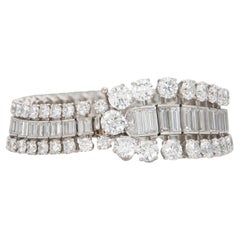 Vintage 1950s Boucheron 57.00 Carat Round and Baguette Diamonds Bracelet