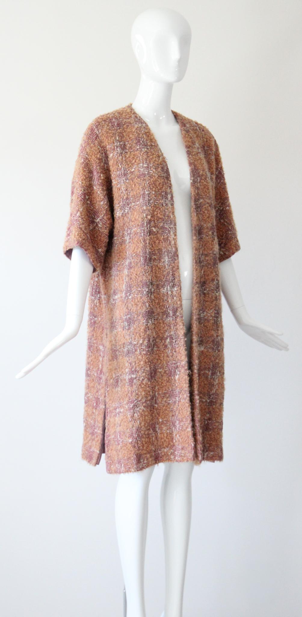 Beige Vintage 1950's Bouclé Wool Duster Coat 1950's Apricot Wool Coat UK 14 US 10