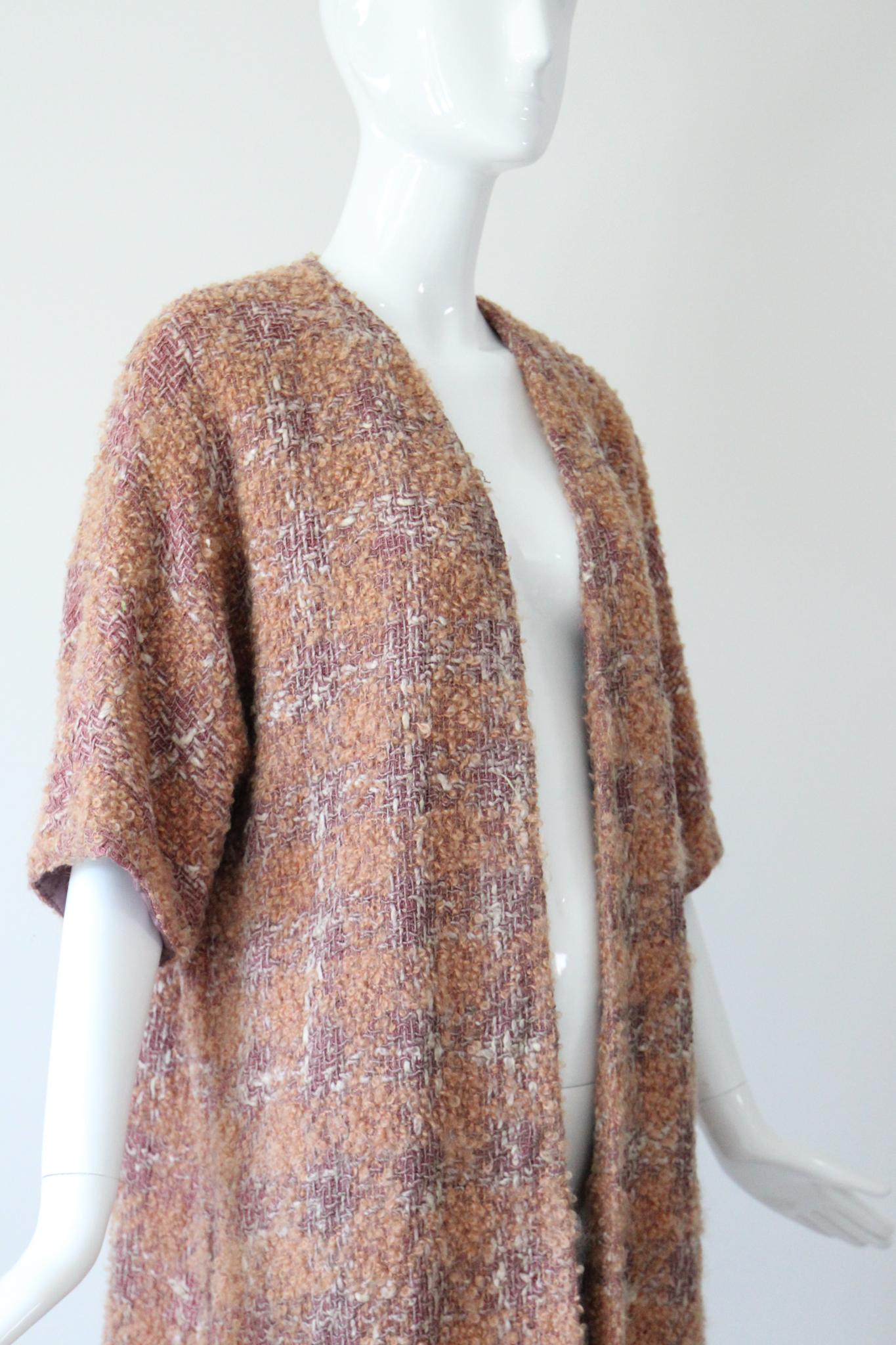 Vintage 1950's Bouclé Wool Duster Coat 1950's Apricot Wool Coat UK 14 US 10 Bon état à Cheltenham, GB