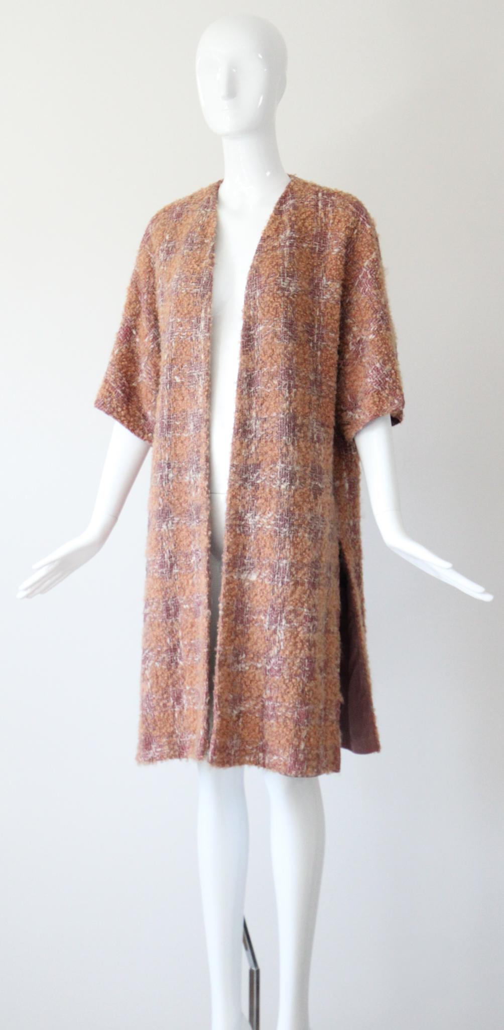  Vintage 1950's Bouclé Wool Duster Coat 1950's Apricot Wool Coat UK 14 US 10 Pour femmes 