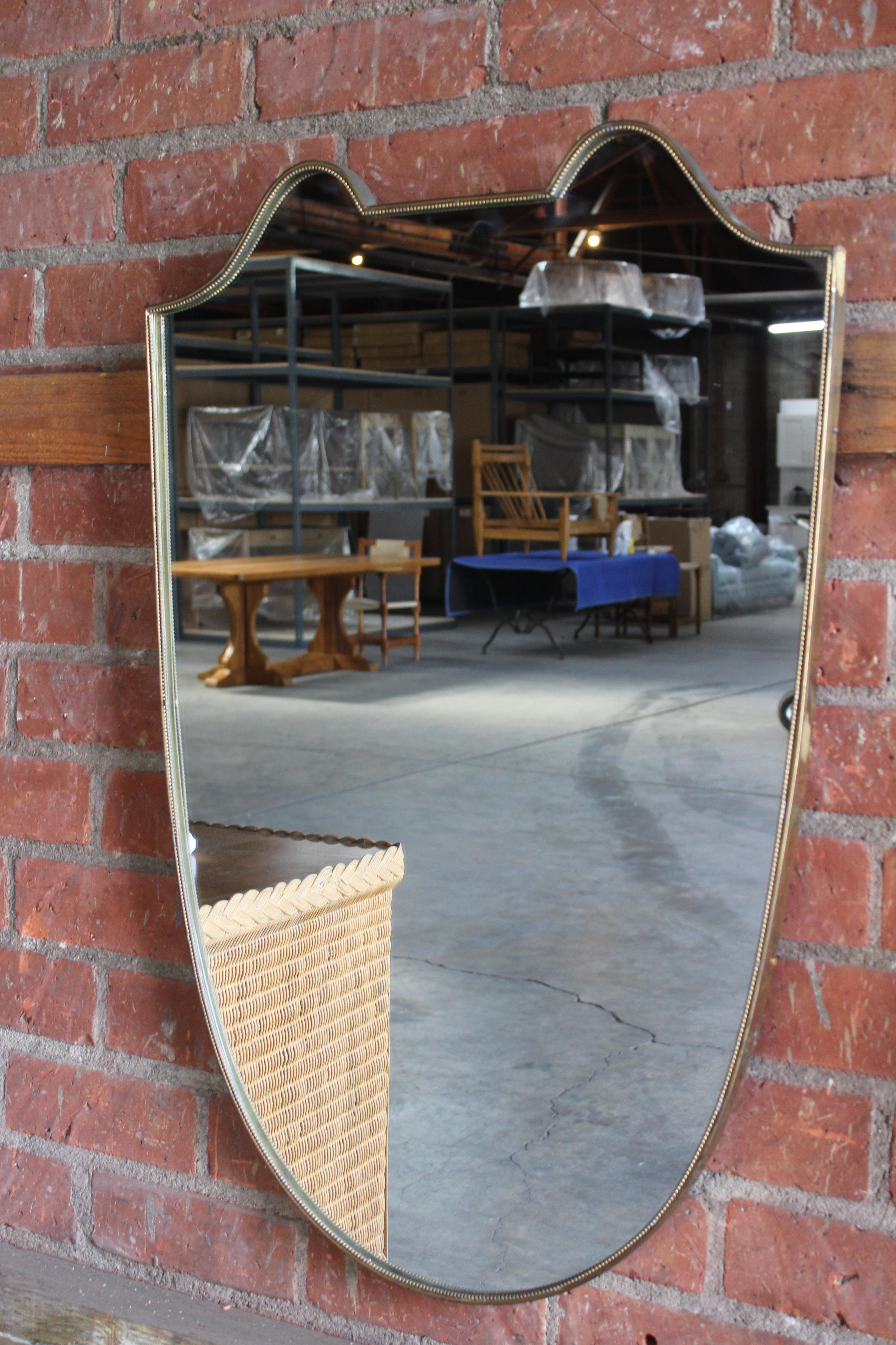 Vintage 1950s Brass Framed Italian Wall Mirror In Good Condition In Los Angeles, CA