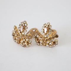 Vintage 1950's bronze and silver rhinestone clip on earrings Austrian rhinestone