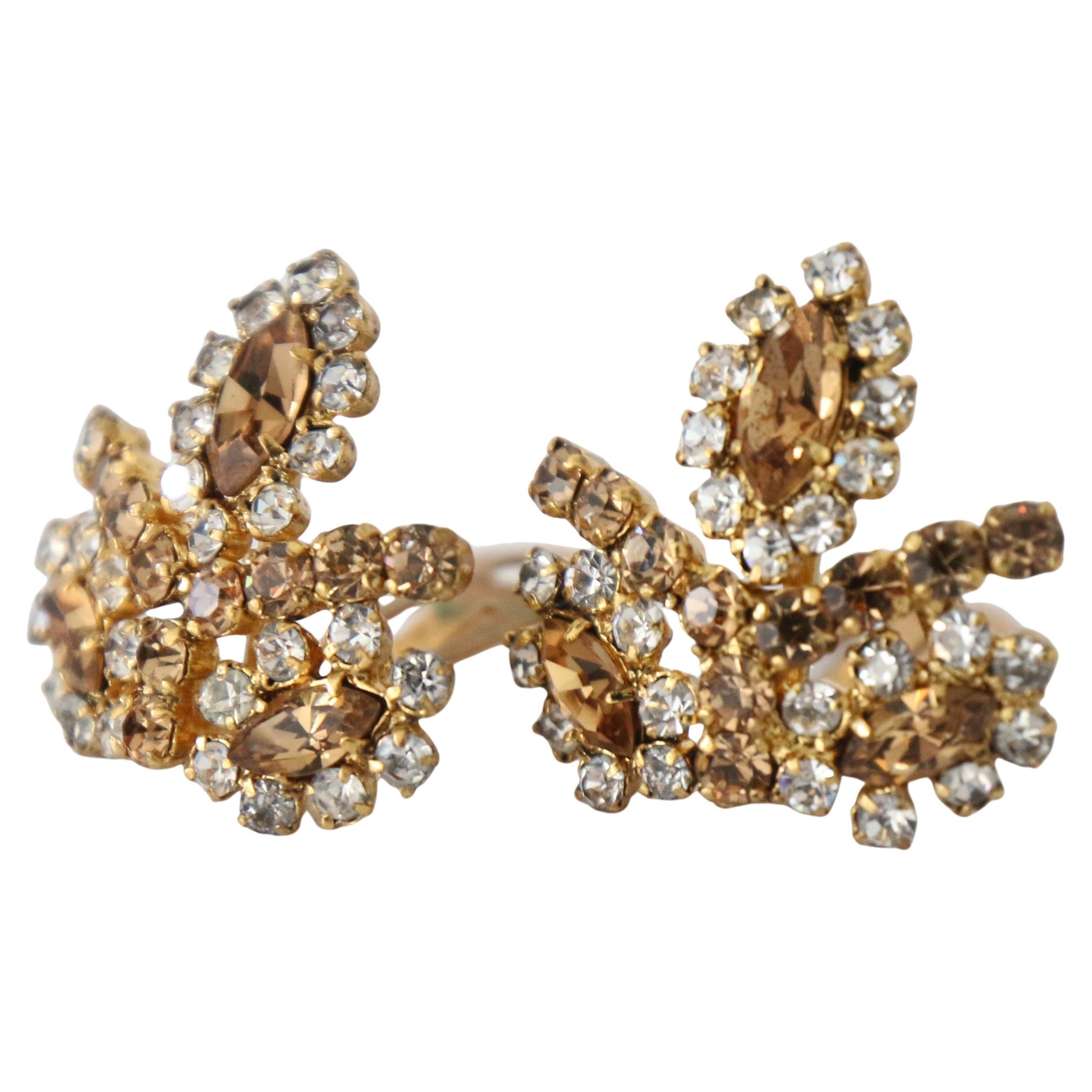 Orecchini a clip in bronzo e strass argento vintage degli anni '50 Strass austriaci