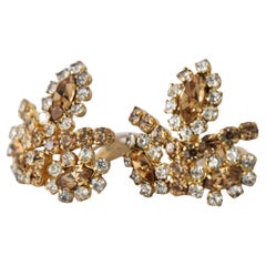 Orecchini a clip in bronzo e strass argento vintage degli anni '50 Strass austriaci