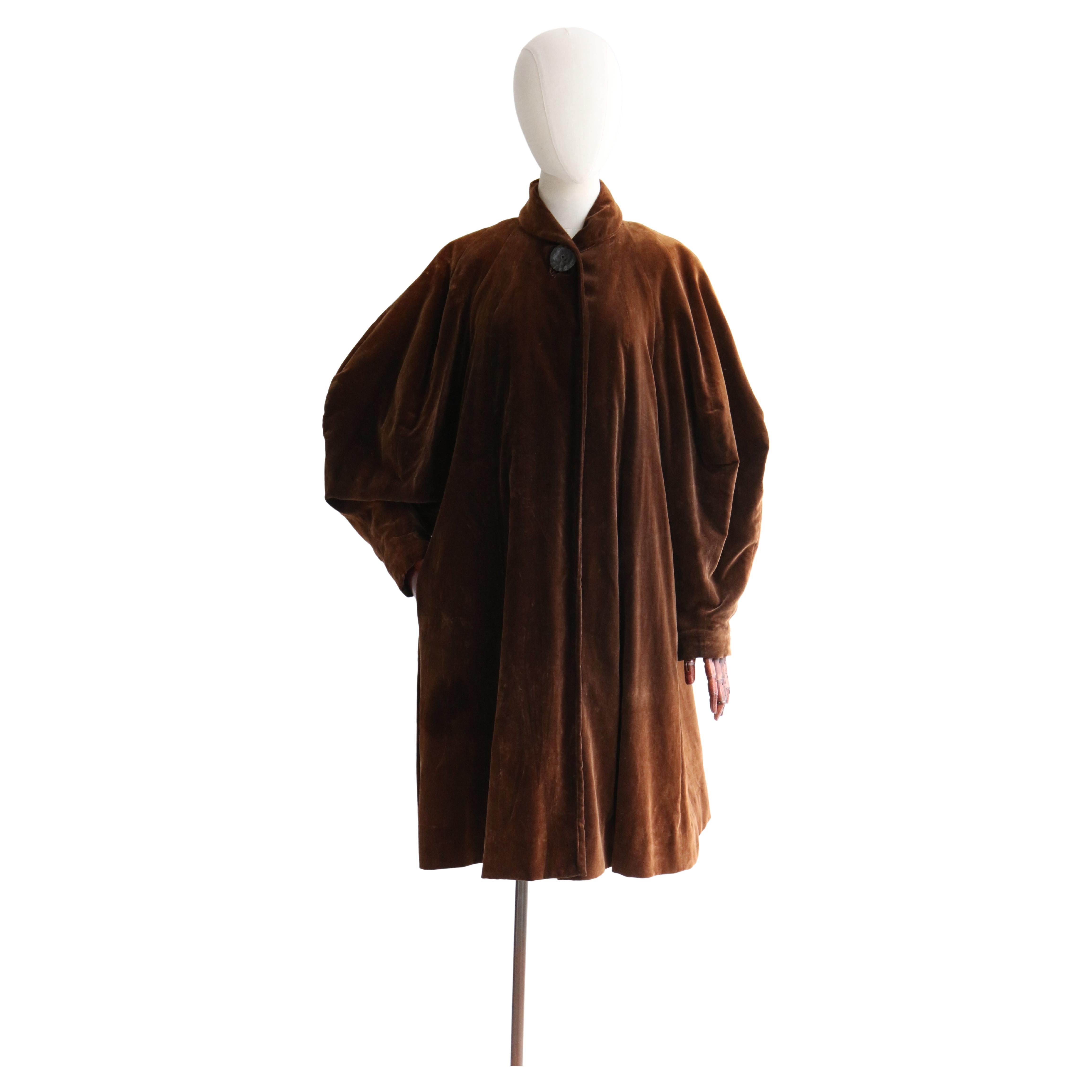 Vintage 1950's Brown Velvet & Taffeta Swing Coat UK 10-14 US 6-10