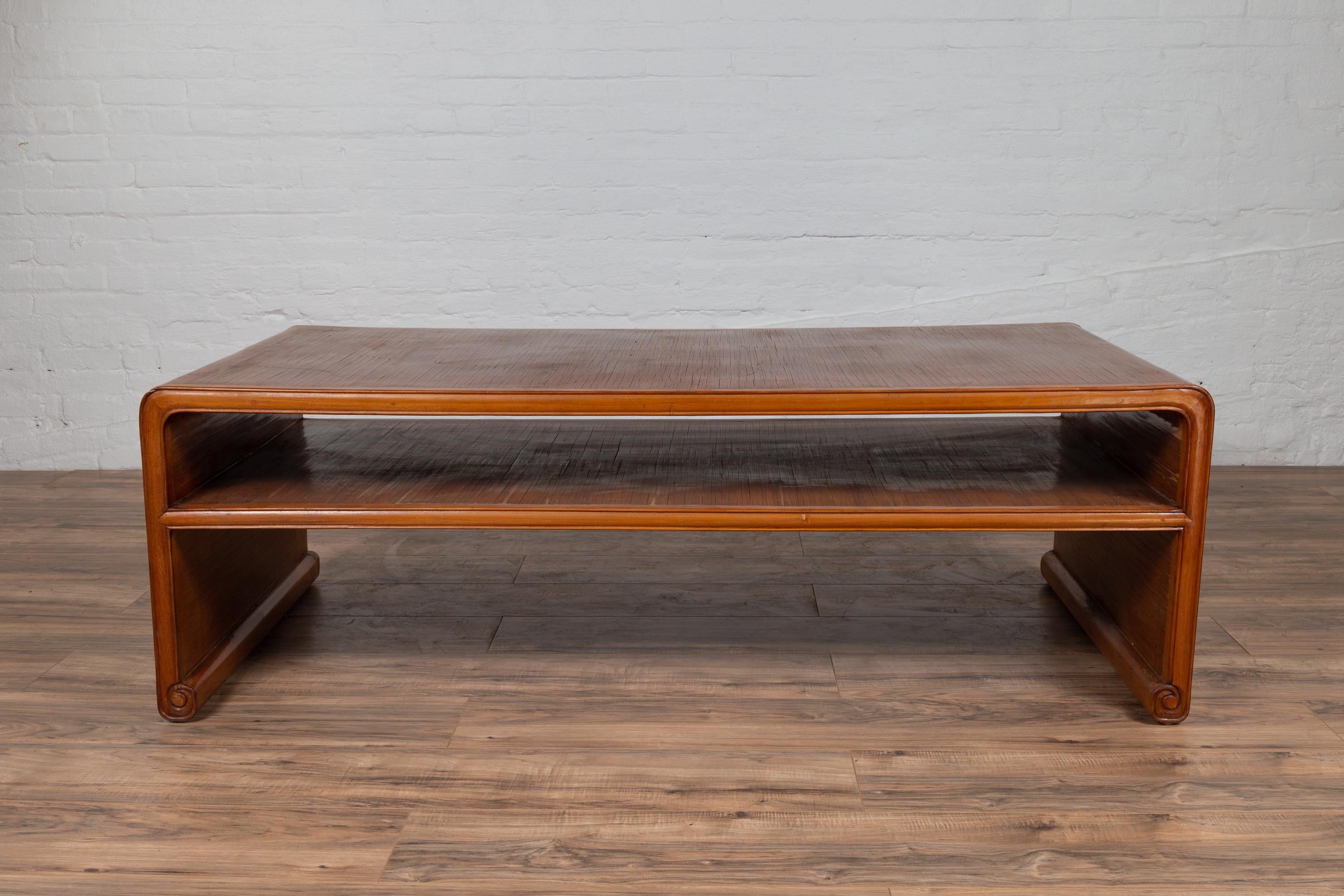 Vintage 1950s Burmese Waterfall Table with Opium Mat Top and Scrolling Feet 6