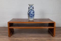 Vintage 1950s Burmese Waterfall Table with Opium Mat Top and Scrolling Feet