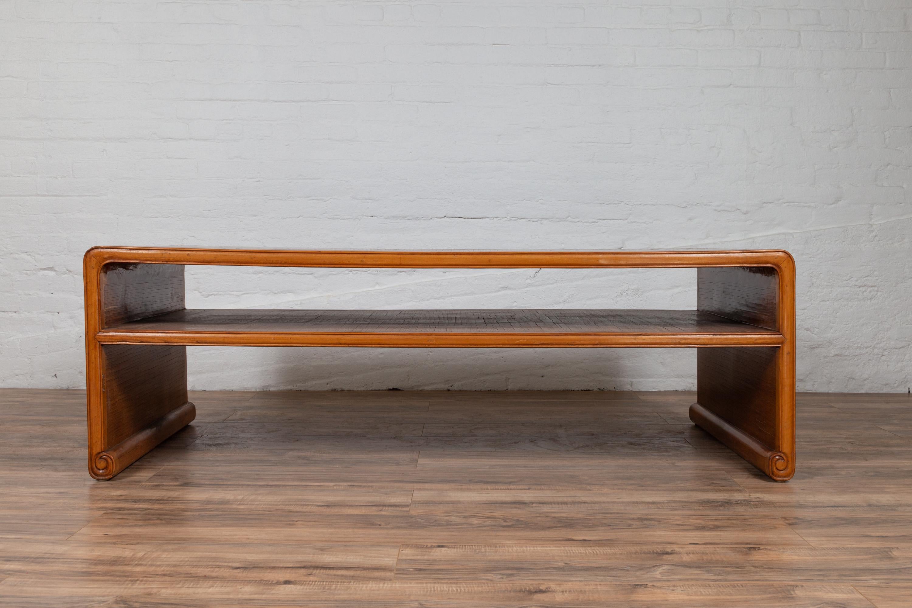 20th Century Vintage 1950s Burmese Waterfall Table with Opium Mat Top and Scrolling Feet
