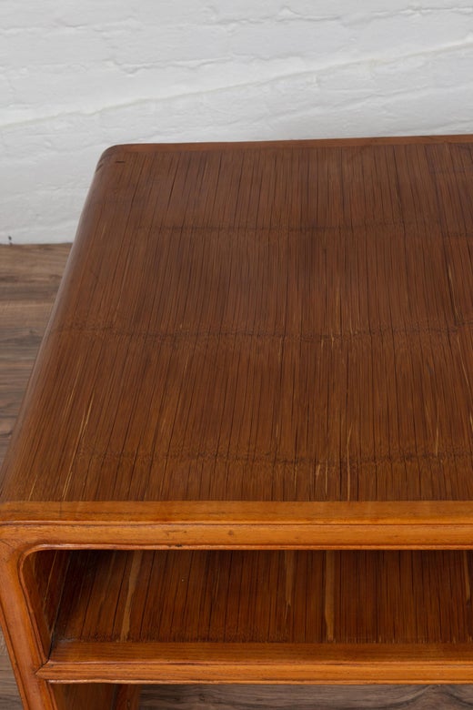 Vintage 1950s Burmese Waterfall Table With Opium Mat Top And Scrolling Feet