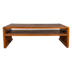 Vintage 1950s Burmese Waterfall Table with Opium Mat Top and Scrolling Feet