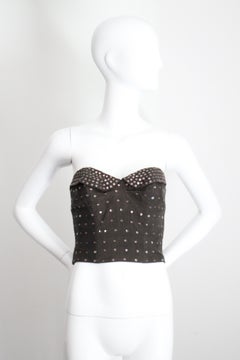 Vintage 1950's Bustier Charcoal Cotton Pink Sequin Bustier Boned UK 12 US 8