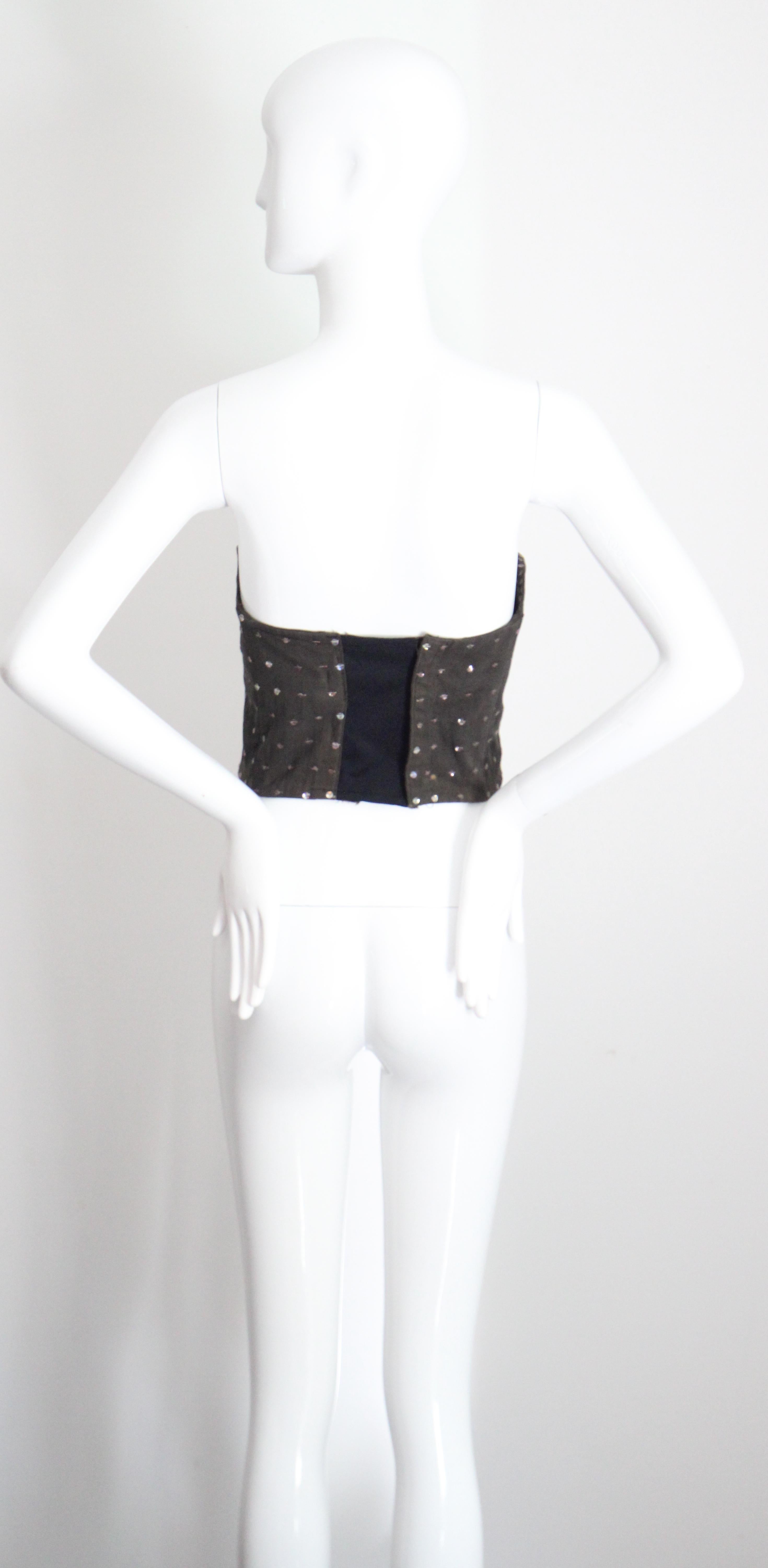 Vintage 1950's Bustier Charcoal Cotton Pink Sequin Bustier Boned UK 12 US 8 For Sale 3