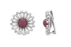 Vintage 1950s Boucles d'oreilles rubis cabochon et diamant / Double Clips