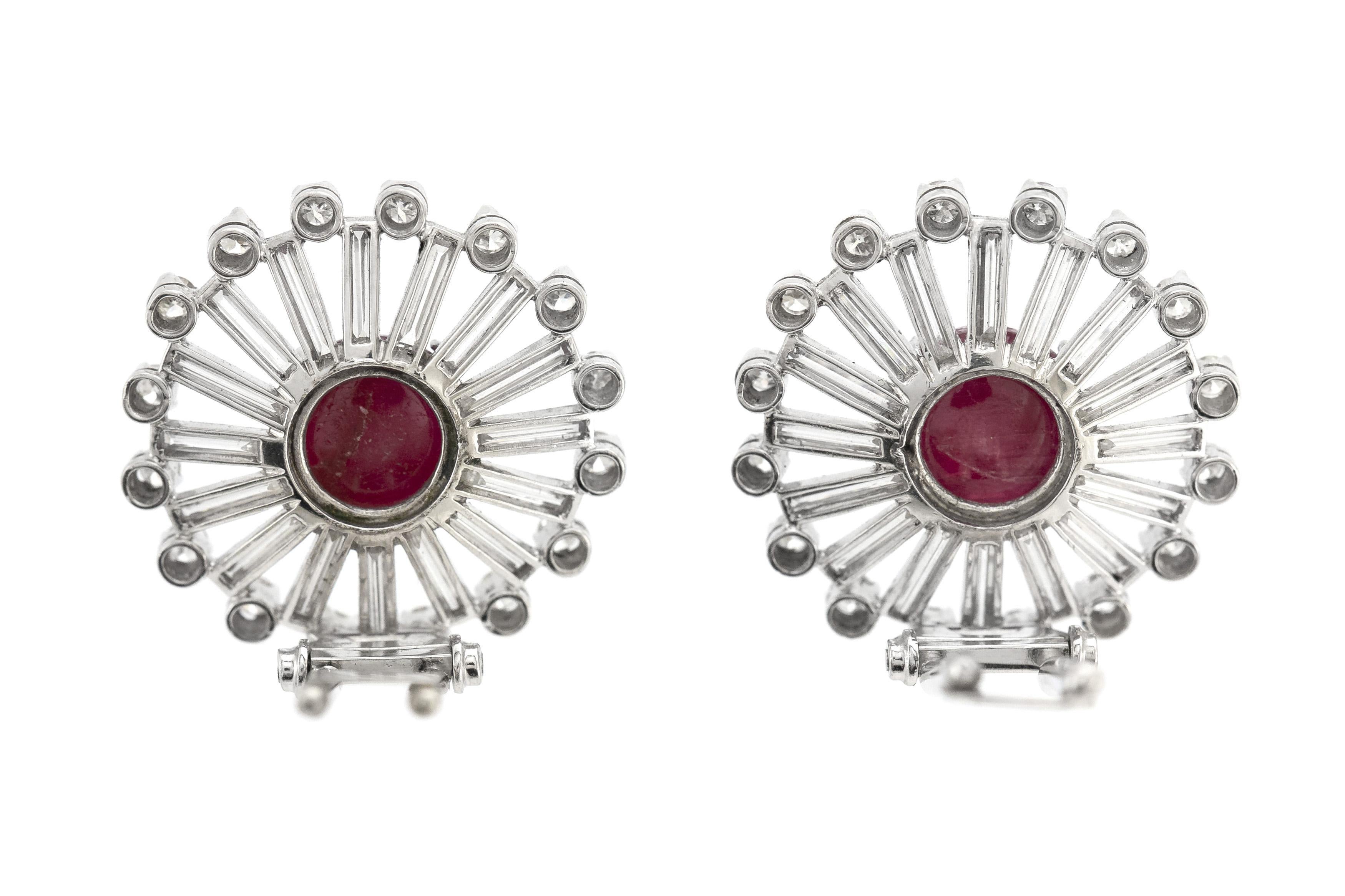 Women's Vintage 1950s Cabochon Ruby & Diamond Earrings / Double Clips For Sale