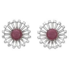 Vintage 1950s Cabochon Ruby & Diamond Earrings / Double Clips