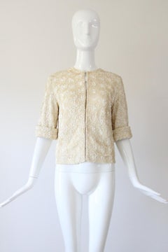Vintage 1950's Cardigan Sequin Embellished Sweater cream knit Cream UK 12 US 8