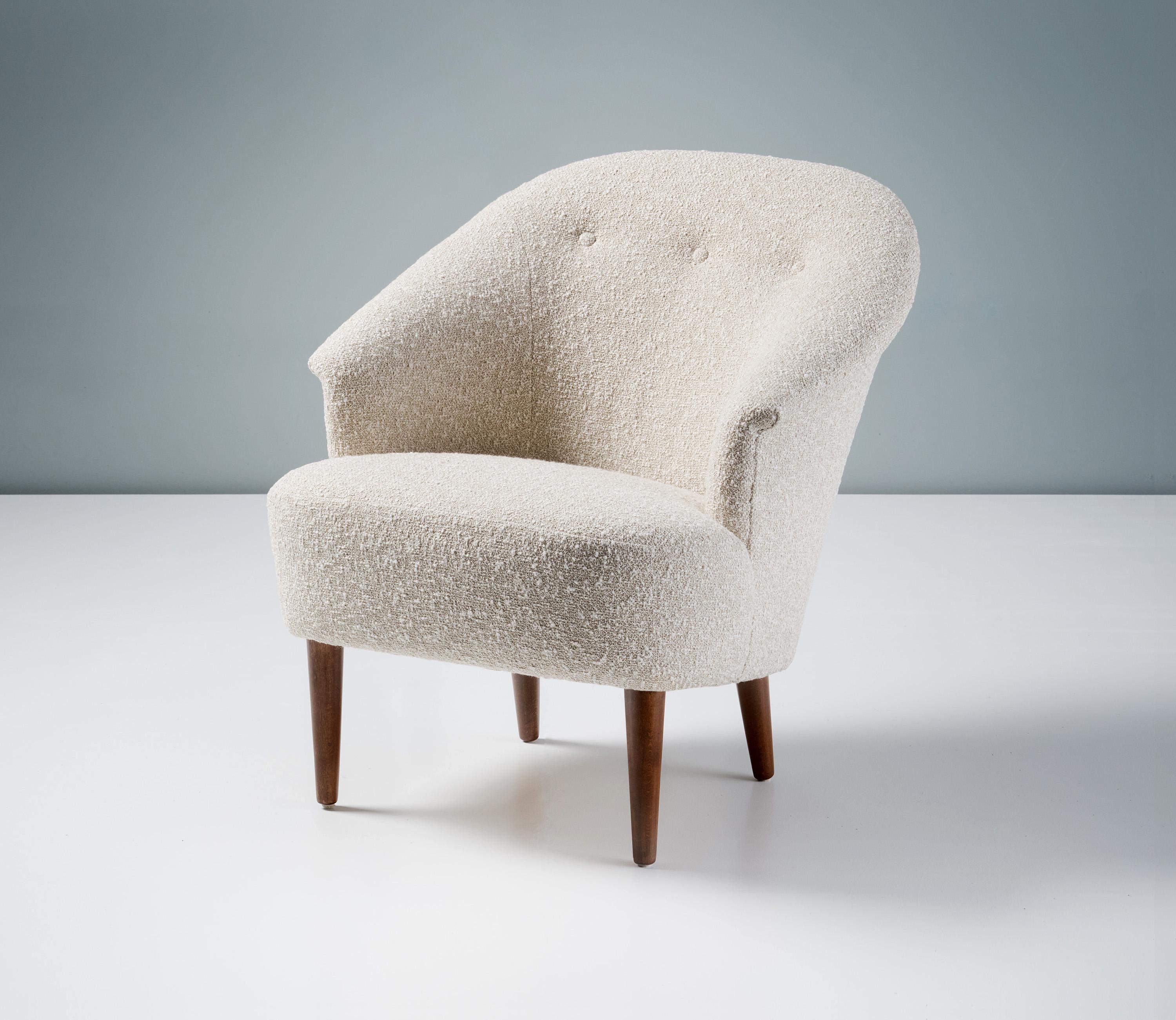Carl Malmsten Vintage-Sessel aus Boucle-Stoff, 1950er Jahre (Skandinavische Moderne) im Angebot