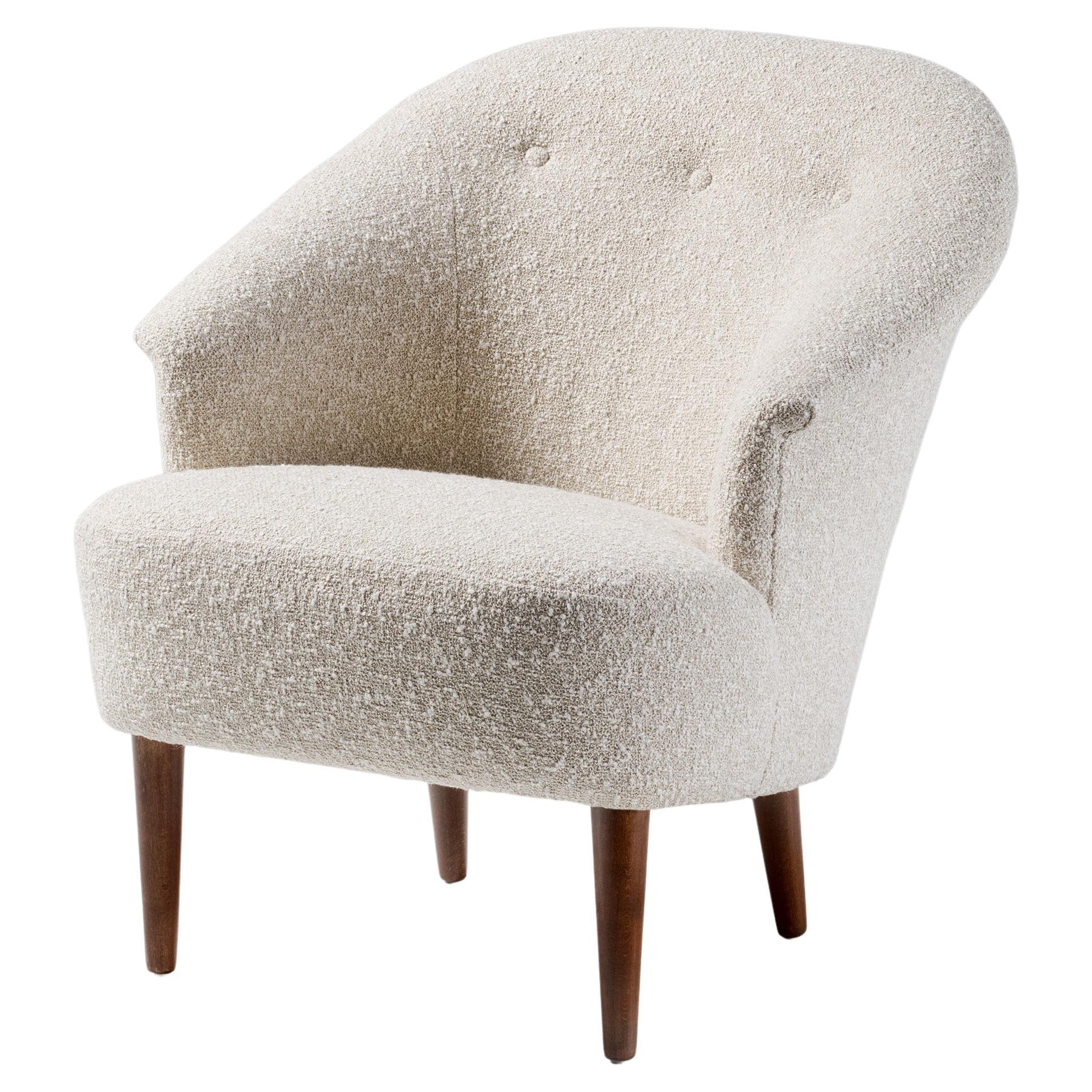 Fauteuil Carl Malmsten vintage des années 1950 en tissu bouclé en vente