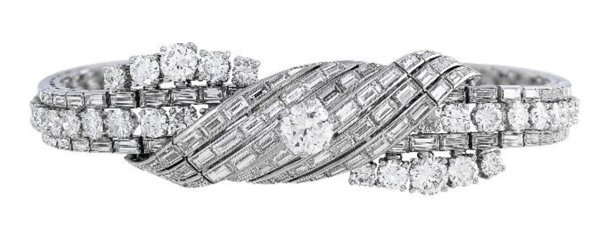 Women's or Men's Vintage 1950s Cartier Platinum Diamond Bracelet For Sale