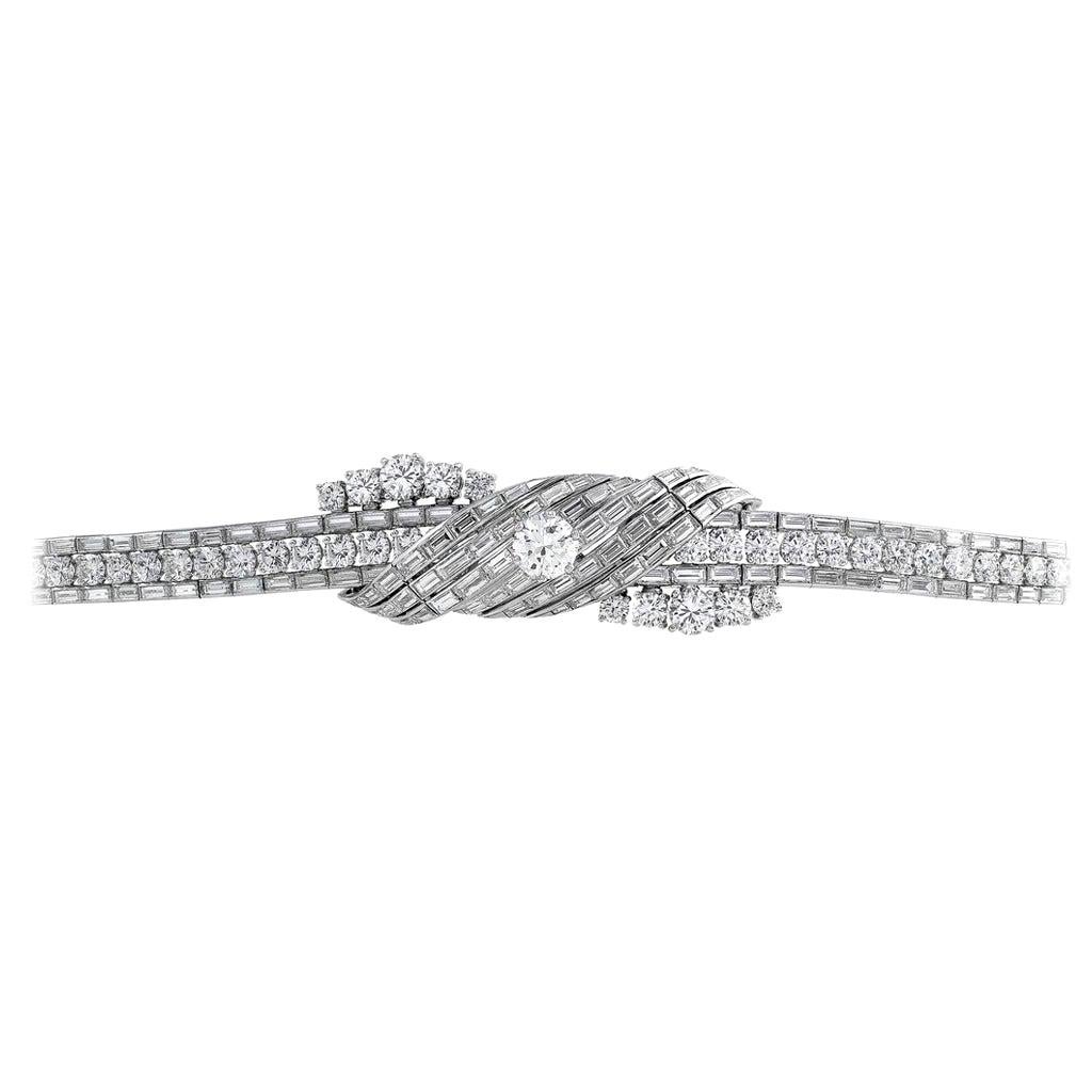 Vintage 1950s Cartier Platinum Diamond Bracelet For Sale