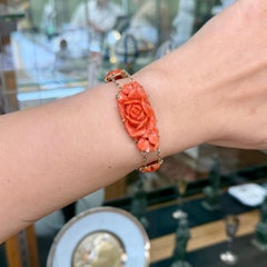 Vintage 1950's Carved Coral Bracelet 14k Yellow Gold