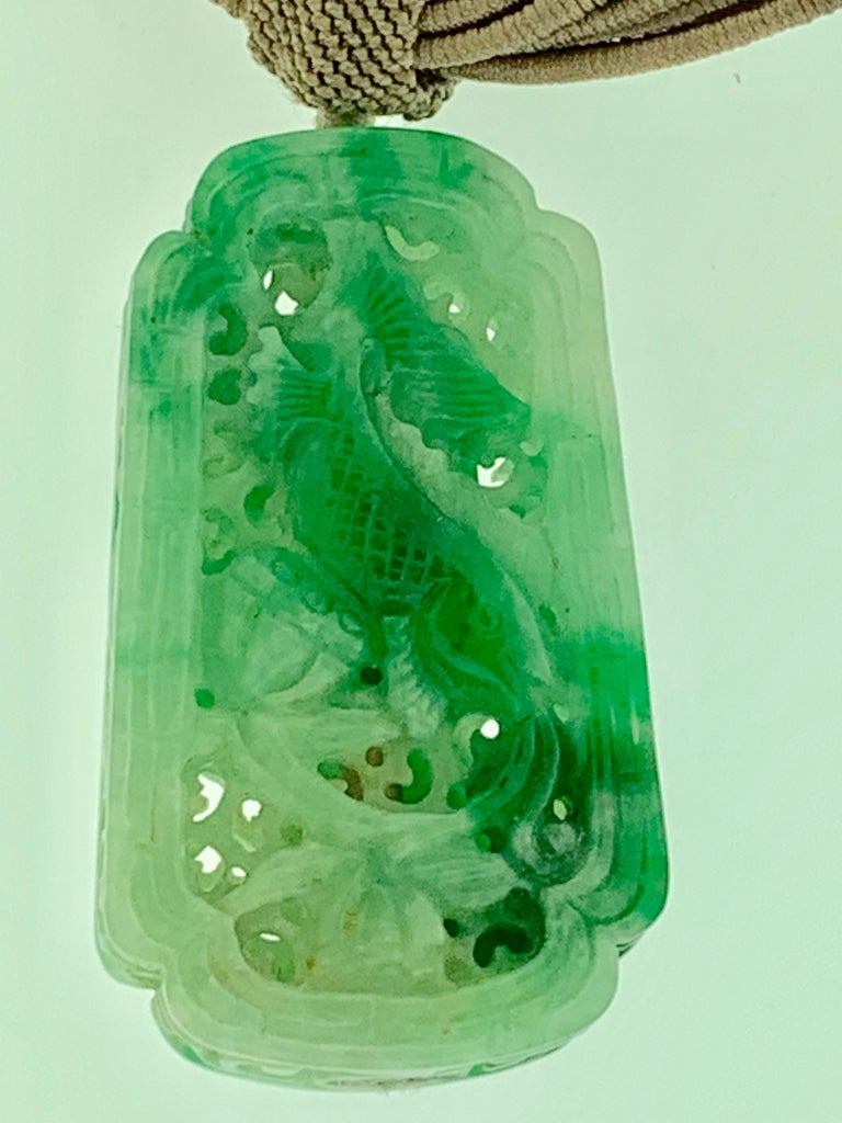 Vintage 1950s Carved Double Sided Highly Pierced Large Pendant Jade