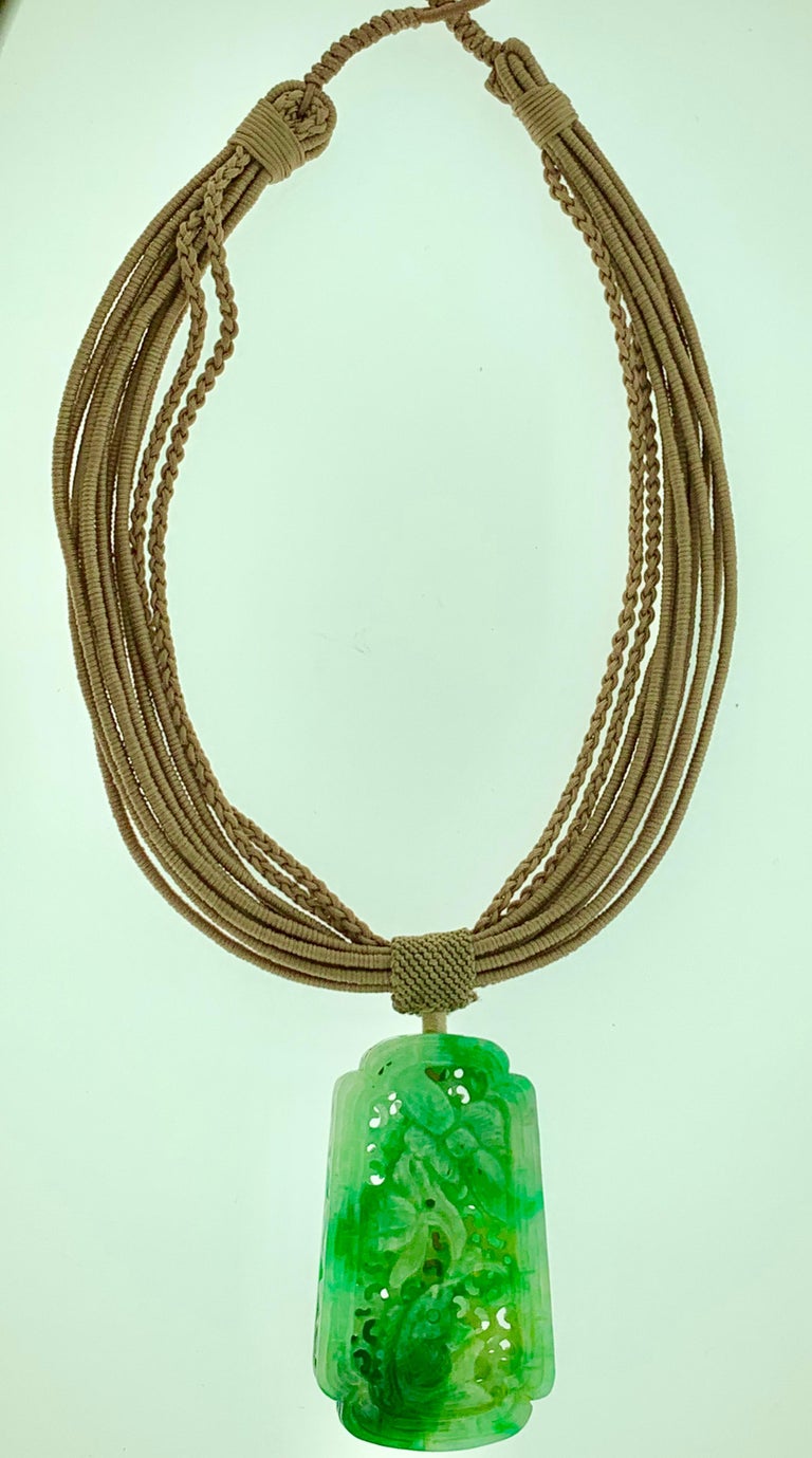Vintage 1950s Carved Double Sided Highly Pierced Large Pendant Jade