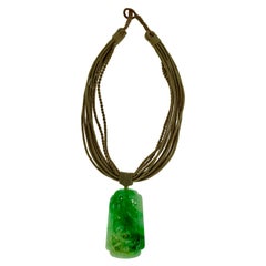 Vintage 1950s Carved Double Sided Highly Pierced Large Pendant Jade Necklace