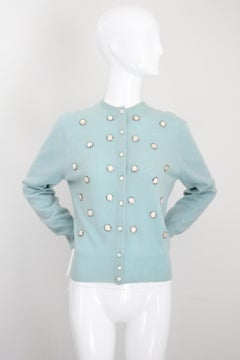 Vintage 1950's cashmere cardigan embellished blue cashmere sweater UK 12 US 8