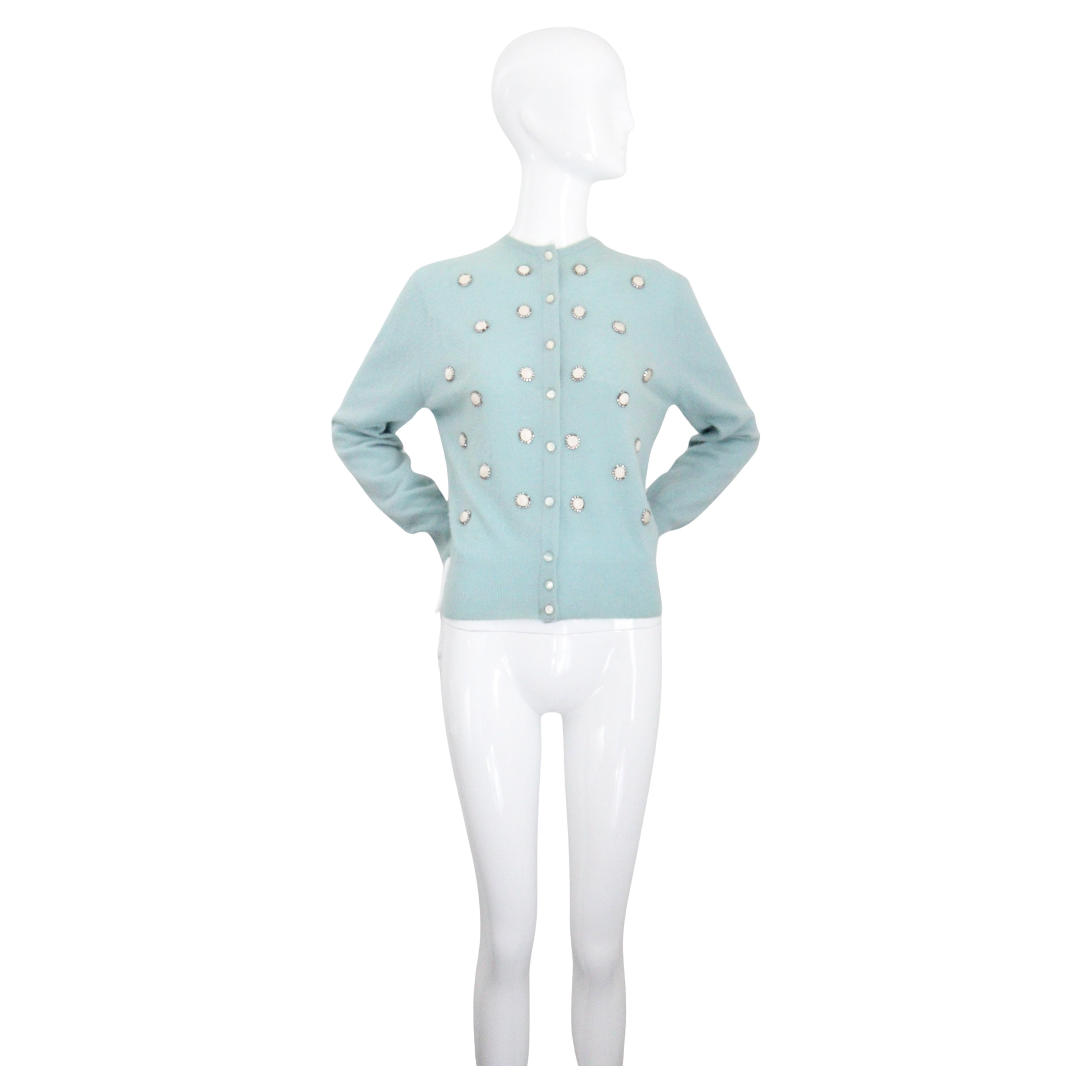Vintage 1950
s cashmere cardigan embellished blue cashmere sweater UK 12 US 8