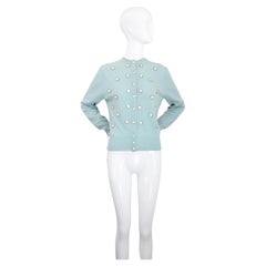 Vintage 1950's cashmere cardigan embellished blue cashmere sweater UK 12 US 8