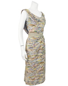 Vintage 1950s Ceil Chapman Abstract Print Draped Midi Dress