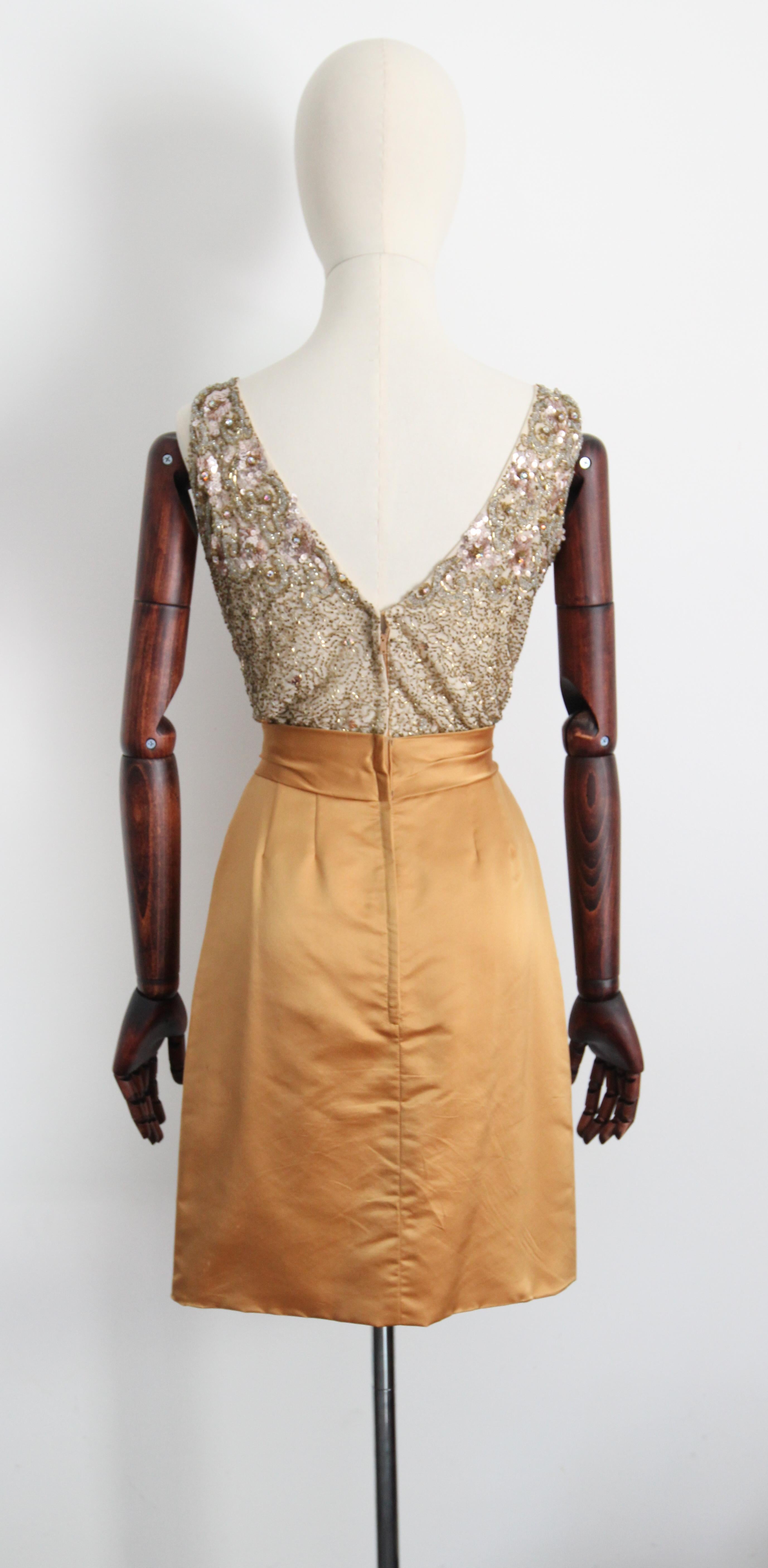 Vintage 1950's Ceil Chapman Gold Satin and Beaded Cocktail Dress UK 6 US 2 For Sale 7