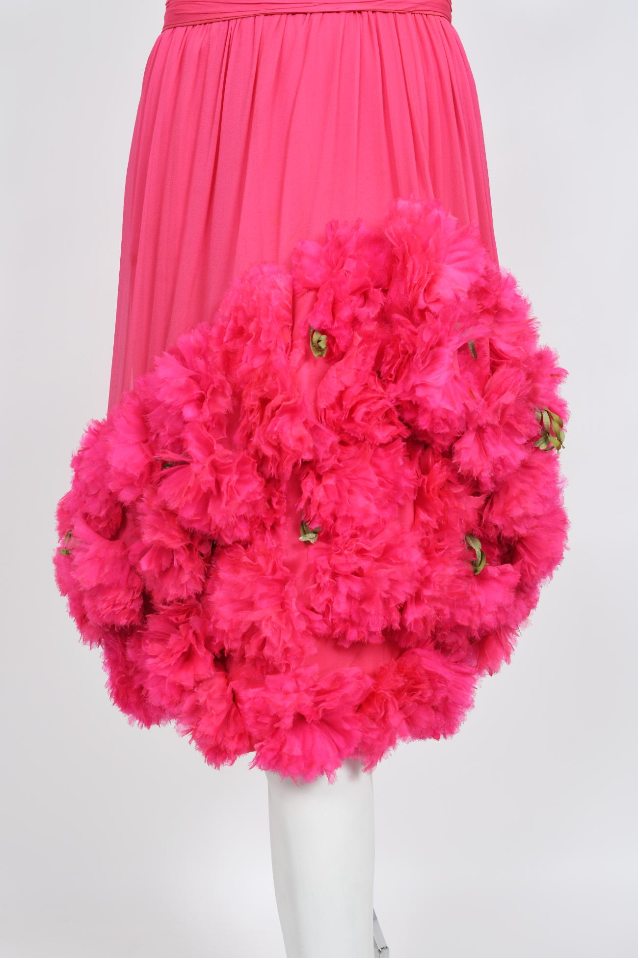 Vintage 1950's Ceil Chapman Pink Silk Chiffon Floral Appliqué Cocktail Dress  For Sale 7