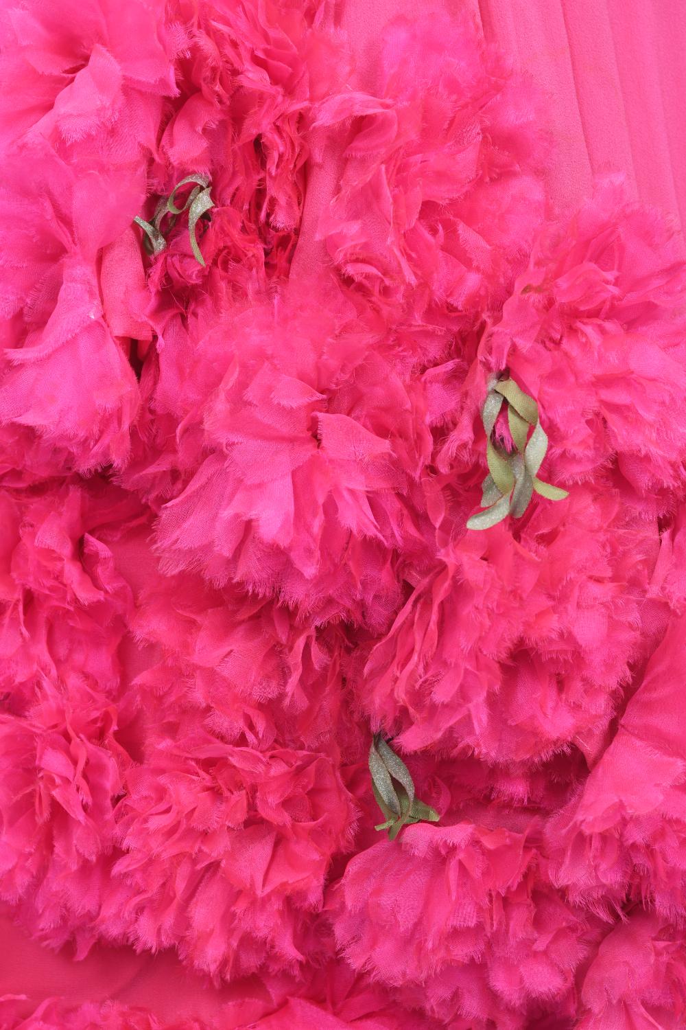 Vintage 1950's Ceil Chapman Pink Silk Chiffon Floral Appliqué Cocktail Dress  For Sale 2