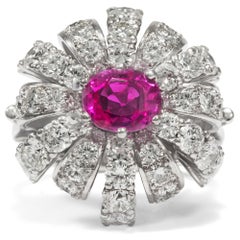 Vintage 1950s Certified No Heat Pink Sapphire & 5.76 Carat Diamond Cocktail Ring