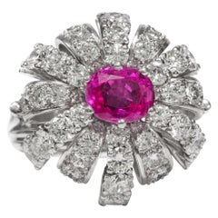 Vintage 1950s Certified No Heat Pink Sapphire & 5.76 Carat Diamond Cocktail Ring