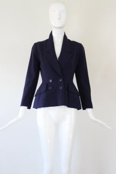 Vintage 1950 Christian Dior Bar Jacket Blu Navy Taglio doppio petto US 4 UK 8
