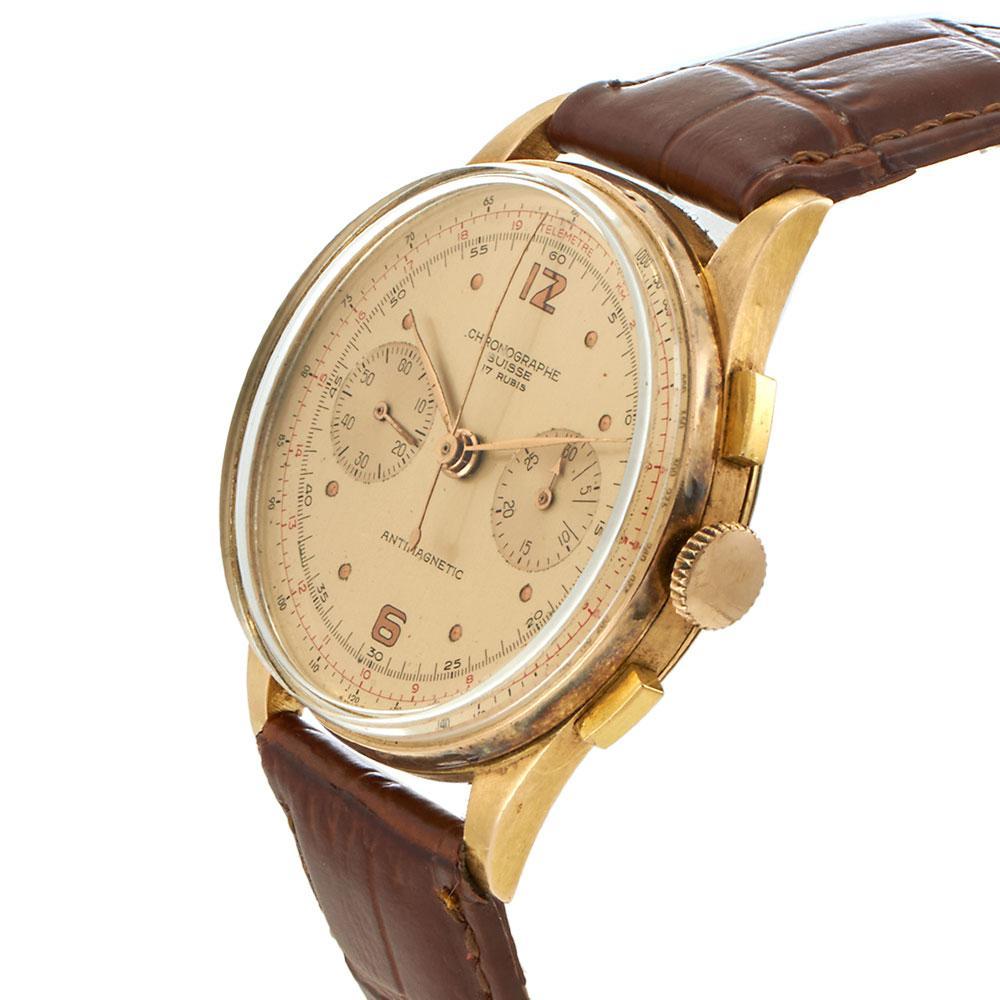 Vintage 1950s Chronographe Suisse 37MM 18KT Rose Gold Bon état - En vente à New York, NY