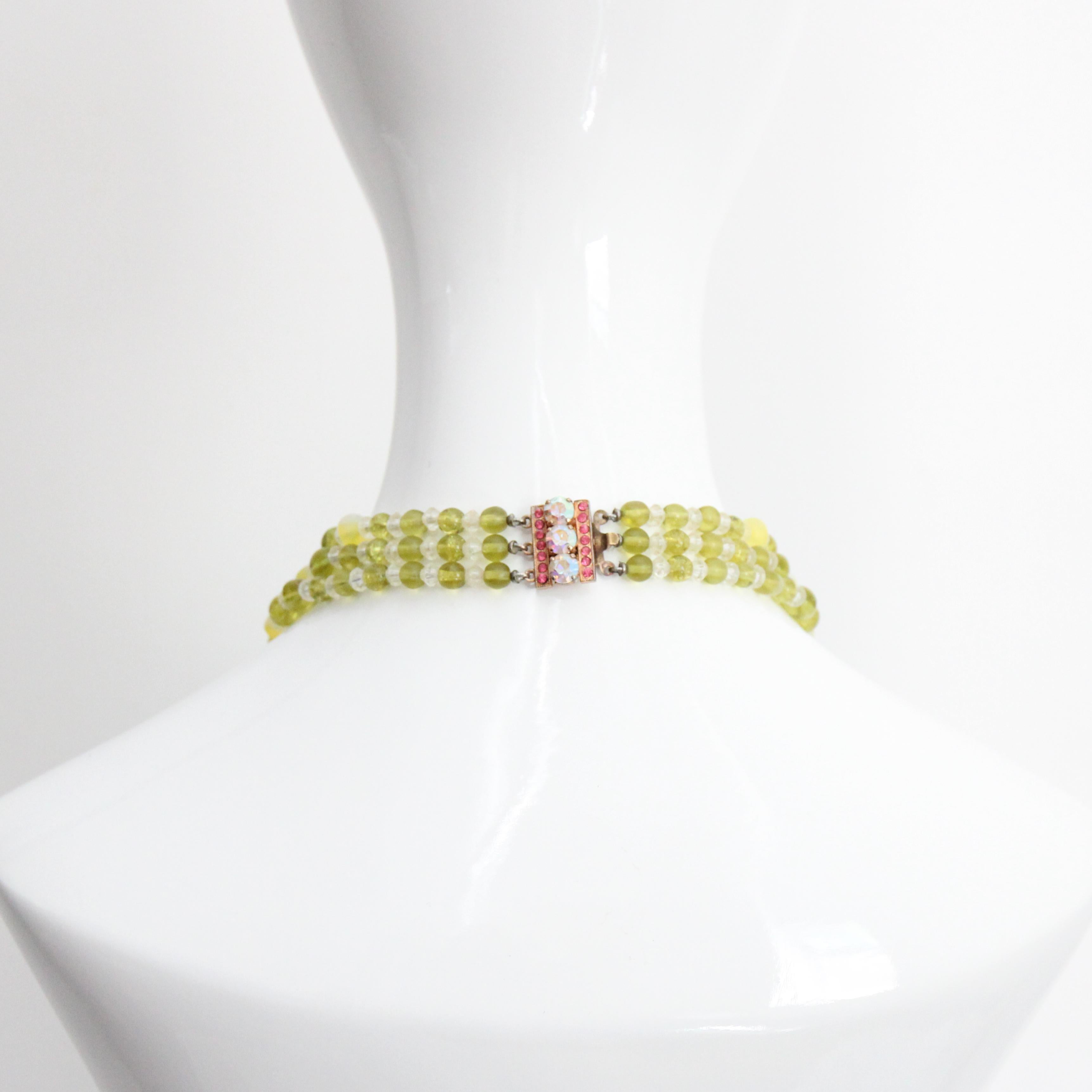 Vintage 1950's Citrus und Chartreuse mehrsträngige Glasperlenkette im Angebot 3