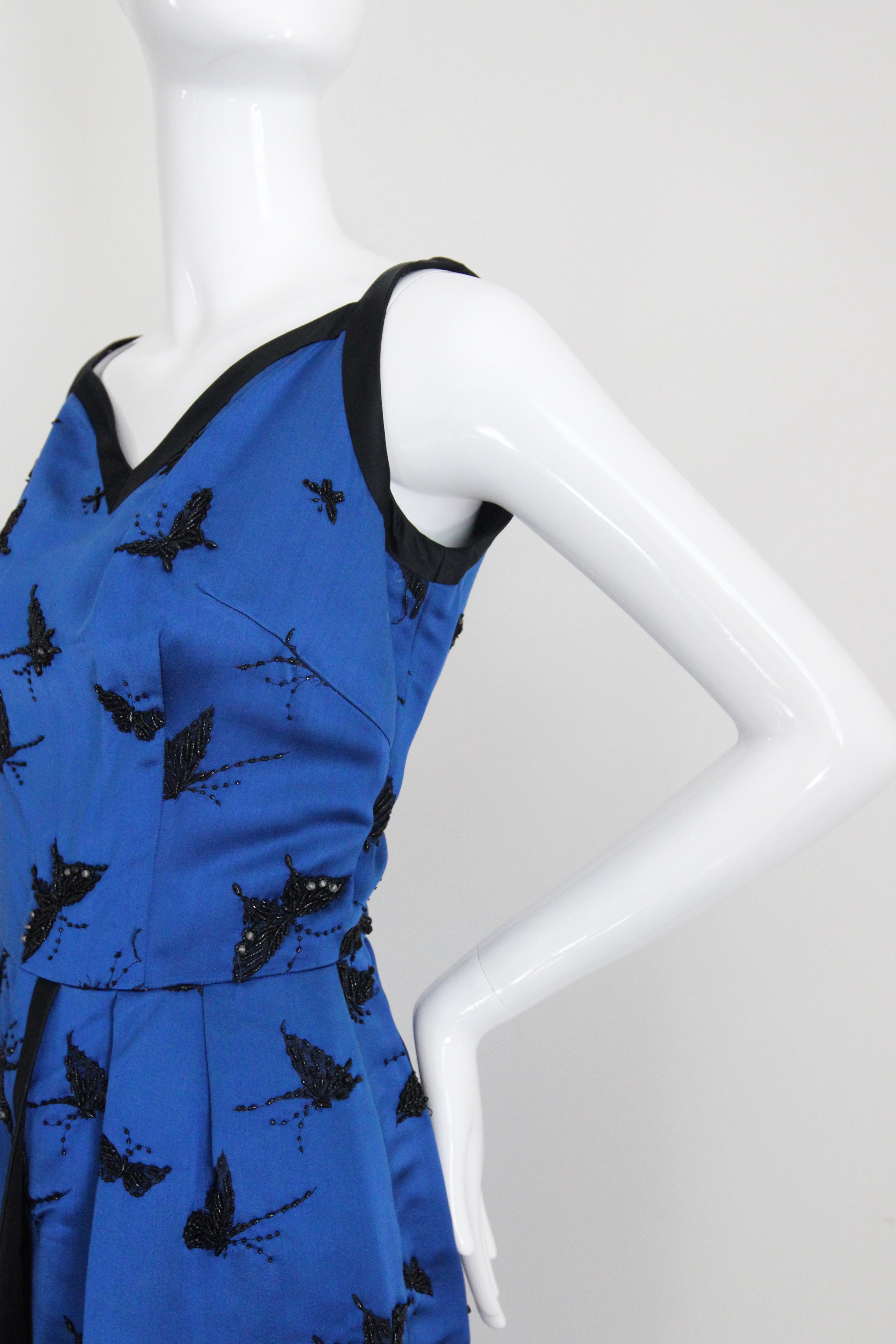 Vestido de cóctel con cuentas de raso azul cobalto de los años 50 Vintage Mariposa UK 6-8 US 2-4 en venta 5